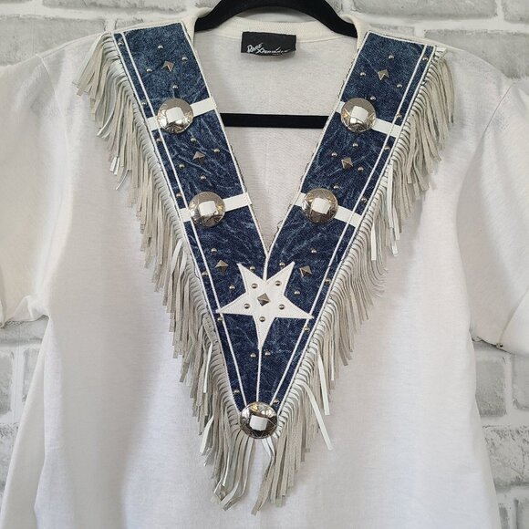 Vintage Tony Ward Rare Xperiance Western TShirt Sz S Fringe Conchos Leather Stud - Picture 2 of 10